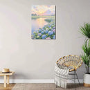 The hydrangea scenery all over the lake at sunset is suitable for posting in the living room bedroom office landscape poster wall painting by CozyNest Decor