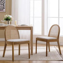 Mid Century Dining Chairs Set of 2, Accent Rattan Linen Fabric Side Chairs Kitchen Chair with Solid Wooden Legs for Living Room Dining Room, Beige by CozyNest Decor