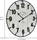 Large Old Town Farmhouse Wall Clock – 24 Inches Rustic Antique Wood with Metal Circle and Large Numerals, Silent Battery Operated Clock for Office, Kitchen, Bedroom, Living Room (Washed White) by CozyNest Decor