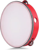 Flexzion Wooden Round Tambourine for Kids and Adults 8" Inch Single Row 8 Pair Jingles, Red Handheld Percussion Instrument for Beginner and Professional Tambourine Player by TinyTreasures Baby Boutique