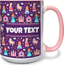 Personalized Mug for Kids - Princesses - Custom Name/Text, Ceramic Hot Chocolate/Cocoa/Coffee Cup for Girls, Birthday/Christmas/Holiday Gift - 15 oz, Pink Handle by TinyTreasures Baby Boutique