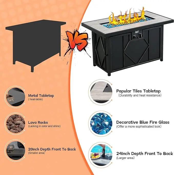 BALI OUTDOORS Fire Pit Table Propane Gas Firepit Rectangular Fire Table 42In 60,000 BTU for Outside Patio Backyard Deck Balcony, photo 4 of 7