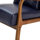 Glitzhome 2 Set Mid Century Navy Blue Accent Armchair, Single Reading Armchair PU Leather Lounge Chair with Walnut Ruberwood Frame by CozyNest Decor