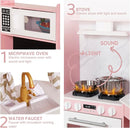 Large Wooden Corner Play Kitchen Sets with Ice Maker,Water Dispenser,Bread Maker,Washing Machine,Electronic Display,Toy Sink with Running Water,Stove with Light&Sounds, Birthday Gift for 3+ (Pink) by TinyTreasures Baby Boutique