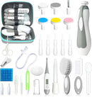 Baby Healthcare and Grooming Kit, 28 in 1 Portable Baby Essentials Kit Electric Nail Trimmer Set with Gas Relief Hair Brush Comb Nasal Aspirator for Newborn Boys Girls (Grey White) by TinyTreasures Baby Boutique