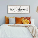 comurdyo Sweet Dreams Wall Decor Above Bed Sign 32" x 12" Master Bedroom Wooden Antique Framed Large Rustic Farmhouse Guest Room Beautiful Simple Hanging Plaque Over Bed Wall Art (White) by CozyNest Decor