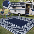 RV Outdoor Rug Waterproof Mat 9'x12' Camping Carpet Blue Outside Area Rugs Reversible Rugs for Deck Entryance Porch Picnic Balcony Beach by GreenHaven Gardens
