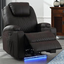 Power Recliner Chair with Heat and Massage, PU Leather Home Theater Seating with LED Lights/Cup Holders/Side Pocket/USB Port, Reclining Sofa Chair for Living Room (1, Brown) by CozyNest Decor
