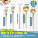 Matte Gold Silverware Set for 8,Modern Stainless Steel Brushed Cutlery Set,40-Pieces Heavy Duty Flatware Set,Knives Spoons and Forks Set Utensils Set,Satin Finish,Dishwasher Safe by CozyNest Decor