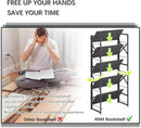4NM 5 Tiers No Assembly Book Shelves, 51.2" H Folding Bookshelf Bookcase Open Industrial Foldable Shelves for Bedroom, Living Room, Home Office - All Black by CozyNest Decor
