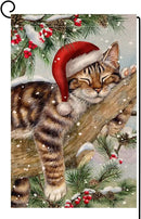 BLKWHT Winter Cat Garden Flag 12x18 Vertical Double Sided Christmas Holiday Outside Decorations Burlap Yard Flag BW738 by GreenHaven Gardens