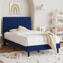 Twin Bed Frame, Velvet Upholstered Platform Bed with Vertical Channel Tufted Headboard and Footboard, No Box Spring Required, Easy Assembly, Blue by CozyNest Decor