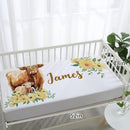 Personalized Baby Crib Bedding Set, 5-Piece Highland Cow Design Baby Crib Sets with Custom Name, Toddler Double Layer Blanket Fitted Sheets Changing Pad Cover Rug Wall Art Set, Charming Nursery Decor by TinyTreasures Baby Boutique