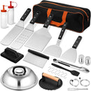 Griddle Accessories Set of 25, Leonyo Grill Accessories for Outdoor, Commercial BBQ Tools Grilling Smash Burger Press Kit with Enlarged Metal Spatulas Scraper for Flat Top Grill, Hibachi, ABS Handle by GreenHaven Gardens