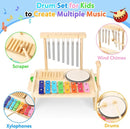 Kids Drum Set,Baby Musical Instrument for Toddler,Wooden Xylophone for Toddlers with Baby Drum Set and Wind Chime,Montessori Musical Instruments Toys for Kids,Musical Toys for Toddlers Birthday Gift by TinyTreasures Baby Boutique
