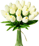 Mandy's Artificial Tulips 20 Stems Cream PU Faux Flowers for Wedding Home Decor 13.5 Inch by CozyNest Decor