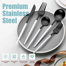 Matte Black White Silverware Set for 4,Modern Stainless Steel Brushed Cutlery Set,20-Pieces Heavy Duty Flatware Set,Knives Spoons and Forks Set Utensils Set, Satin Finish, Dishwasher Safe by CozyNest Decor
