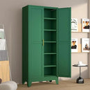 Metal Pantry Cabinet with 2 Doors and 5 Adjustable Shelves, 75" Kitchen Storage Cabinet with Gold Handles, Versatile Storage for Laundry, Living, Bathroom, Dining, Utility Room - Green by CozyNest Decor