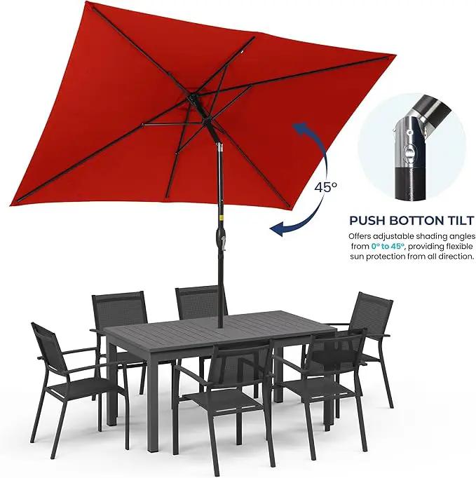 SUNVIVI OUTDOOR Patio Umbrella, 6.5' x 10' Rectangular Patio Umbrella, Metal Pole Square Outdoor Umbrella with Crank and Push Button Tilt, 6 Steel Ribs, Polyester Canopy, photo 2 of 9