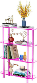 Clear Bookshelf, Acrylic Bookcase with Open Book Shelf Console Table for Entryway Office (4 Tier Pink) by CozyNest Decor