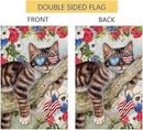 BLKWHT 4th of July Cat Garden Flag 12x18 Vertical Double Sided Red Blue Floral Memorial Day Independence Day Holiday Outside Decorations Burlap Yard Flag BW823 by GreenHaven Gardens