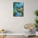 Moonlight under the big tree creek cabin scenery is suitable for posting in the living room bedroom office scenery poster wall painting by CozyNest Decor