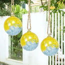 VCUTEKA Hanging Garden Gazing Ball, Hand-Blown Glass Witch Ball for Outdoor Garden Décor, 6" Blue Yellow Swirl by CozyNest Decor