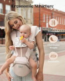 Baby Carrier Pro, MOMTORY Safety-Certified 6-in-1 Ultra Storage Baby Carrier Newborn to Toddler, Front & Back Baby Holder Carrier with Hip Seat, Soft Pink by TinyTreasures Baby Boutique