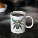 Unique Mechanical Insect Art Ceramic Cup, Personalized Steampunk Beetle Design Coffee Mug 11oz, Custom Name White Mug For Science Fiction Enthusiasts, Customized Insect Ceramic Mug by CozyNest Decor