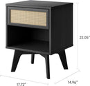 MUSEHOMEINC Nightstand, Boho Bedside Table with Rattan Drawer Open Shelf, Black Wooden Night Stand with Storage, Mid Century Modern End Table for Bedroom, Living Room,Dorm and Small Spaces by CozyNest Decor