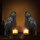 Raven Gothic Home Decor Fake Crow Light Holder Raven Lamp Tealight Candle Holder Resin Raven Statue Wearing Silver 2PCS by CozyNest Decor