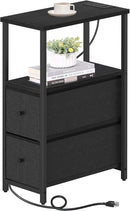 TUTOTAK Small Narrow End Table with Charging Station, Side Table with Outlets, Nightstand with 2 Cloth Drawers, Couch Table, for Living Room, Bedroom, Bedside, Black TB01BK085 by CozyNest Decor