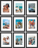 Vittanly 9x12 Picture Frames Set of 9, Shatter Resistant Plexiglass, Display 6x8 Pictures with Mat or 9x12 without Mat, Photo Frames for Wall or Tabletop, Engineered Wood, Black by CozyNest Decor