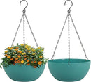13 inch Large Hanging Planters Plant Pots for Outdoor Indoor Plants with Drainage Holes and Chain, 2 Pack Round Hanging Flower Pots for Garden Home Porch Decor, Blue Green by CozyNest Decor