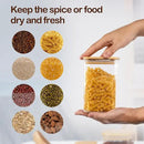 41oz Airtight Glass Square Storage Canister with Bamboo Lid Set of 4 (1200ml) Container Stackable Jar, Kitchen Canister for Pantry Noodles, Flour and Coffee beans (‎with Black Lable) by CozyNest Decor