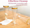 Prestee 48 Disposable Plastic Champagne Flutes with Gold Rim Glitter - Clear Toasting Glasses for Mimosa, New Year’s Eve Party, and Elegant Celebrations - Premium Quality Disposable Stemware by CozyNest Decor