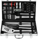 POLIGO 26PC Exclusive BBQ Grill Accessories in Aluminum Case for Birthday Christmas Grilling Gifts - Premium Grill Utensils Set with Barbecue Claws, Meat Injector, Thermometer for Smoker, Camping BBQ by GreenHaven Gardens