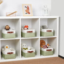 DULLEMELO Storage Baskets for Shelves, Small Fabric Collapsible Rectangular Storage Baskets for Organizing, Closets, Nursery, Home, Office, Empty Gift Baskets (6-Pack, White&Green) by TinyTreasures Baby Boutique