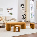 3-Piece 53" Comfy Upholstered Dining Bench with 2 Ottomans, Accent Waterfall Bench Modern End of Bed Entryway Bench Vanity Stool，Pumpkin Chenille by CozyNest Decor
