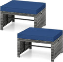 Tangkula 2 Pieces Patio PE Rattan Ottomans, Multipurpose Outdoor Footstool Footrest Additional Seating Side Table with Soft Zippered Cushions for Deck, Garden, and Yard (Navy Blue) by CozyNest Decor