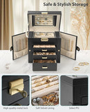 AKOZLIN 4-Tier Jewelry Box Leather Jewelry Storage Organizer with 3 Drawers Lockable for Women Girls Ring Necklace Earring Bracelet Holder with Mirror Black by TinyTreasures Baby Boutique