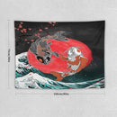 Houselerax Koi Fish Tapestries,Japanese Style Yin Yang Big Wave Cherry Blossoms Tapestry Wall Hanging for Bedroom Living Room Office Decor 40"x30" by CozyNest Decor