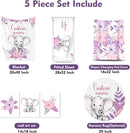 Personalized Nursery Crib Bedding Set: Custom Name Purple Flower 5 Piece Baby Crib Sets with Elephant Design - Toddler Double Layer Blanket Set, Comfortable Crib Bed Sheets for Baby Grils by TinyTreasures Baby Boutique