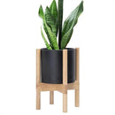 D'vine Dev Planter Pot with Stand - 8 Inch Plastic Cylinder Flower Pot with Wood Planter Holder for Indoor, Matte Black Pot + Natural Stand, 55-C-J-2 by GreenHaven Gardens