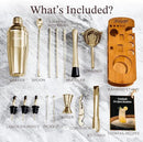 KITESSENSU Cocktail Shaker Set Bartender Kit with Stand | Bar Set Drink Mixer Set with All Essential Accessory Tools: Martini Shaker, Jigger, Strainer, Mixer Spoon, Muddler |Champagne Gold by CozyNest Decor