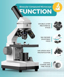 Professional Compound Microscopes for Adults, Kids 8-12 & Students | 2000X Magnification Lab & Home Microscope with Phone Adapter, Complete Slides Set (Gray White) by TinyTreasures Baby Boutique