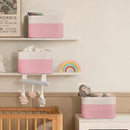 4 Pack Storage Baskets for Organizing, Woven Baskets for Shelves - Perfect for Toys, Books, Towels, and Clothes, Durable Gift Basket Bins Toy Storage, 12.7''Lx9''Wx7.8''H, Pink & White by CozyNest Decor