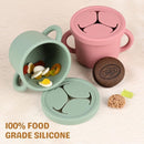 Snack Containers for Toddlers, Kids - 2 Pack Food Grade Silicone Snack Cups with Grip Handle (Natural/Sage) by TinyTreasures Baby Boutique
