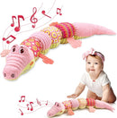 Baby Toys 0 to 12 Months, Musical Stuffed Animal Activity Soft Toys with Multi-Sensory Crinkle, Rattle and Textures,Infant Tummy Time Toys for Newborn Boys Girls, Crocodile, Pink by TinyTreasures Baby Boutique
