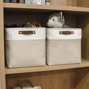 13x13 Cube Storage Bins, Collapsible Fabric Storage Box, 4 Pack Closet Baskets with Handles for Organizing, Shelf, Toys, Clothes, Home, Office, Nursery (Beige&White) by CozyNest Decor